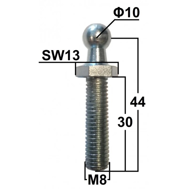 KULIČKOVÝ ČEP PRŮMĚR 10MM DÉLKA ZÁVITU M8 44MM